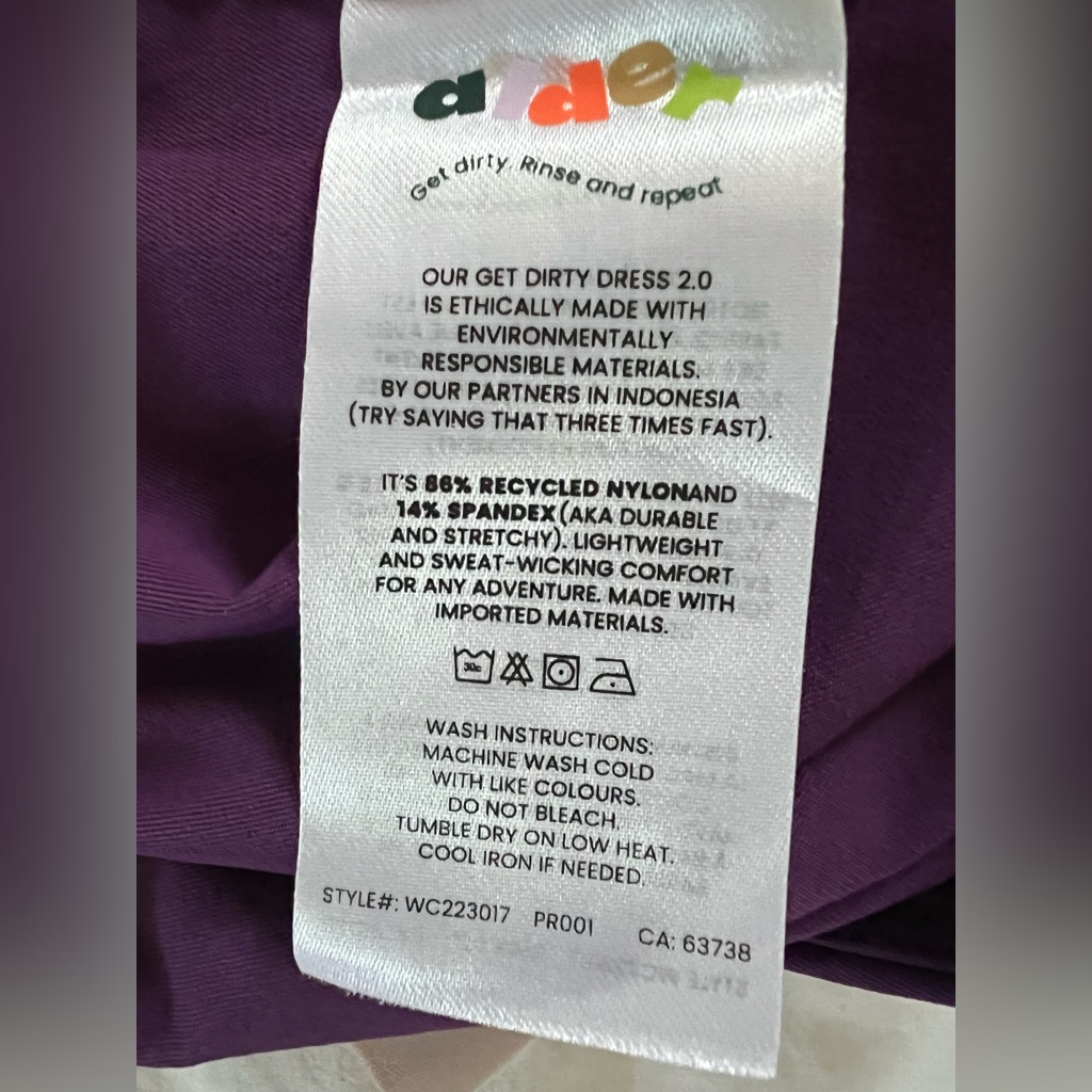 Nwt Alder Get Dirty Dress 2.0 Eggplant Women’s Size Xs Nylon Zipper Pockets — image 4 of 8